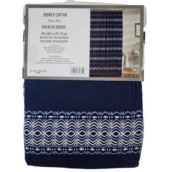 Soho‎ Home Dark Blue Shower Curtain Embroidered Stripes 72x72in - Picture 11 of 11